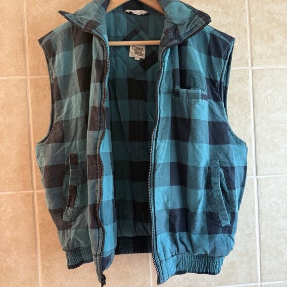 Vintage Y2k Ozark Trail Flannel Plaid Insulated Zip Vest Jacket Outdoor Large - Picture 8 of 10